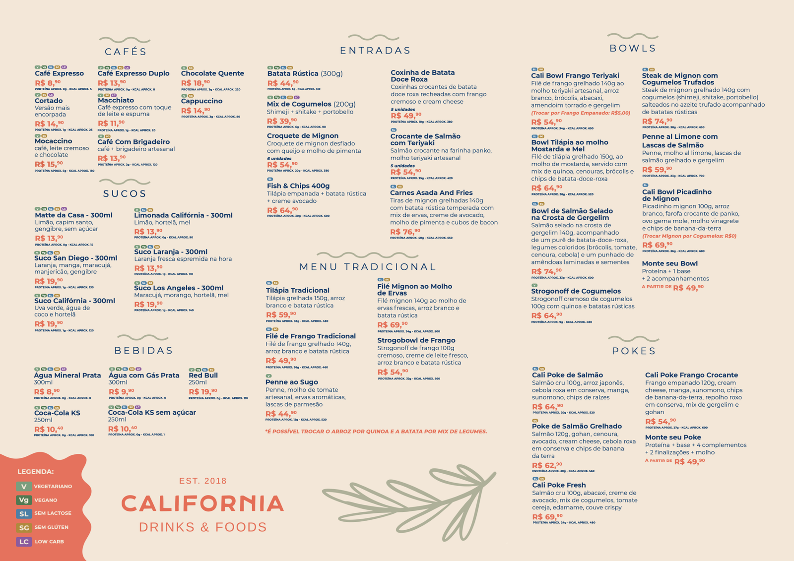 Cardápio California Drinks & Foods - Página 1